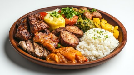 Assorted grilled meats and vegetables with rice