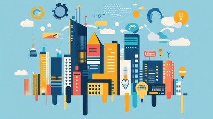 Obraz premium Colorful cityscape design with abstract elements.