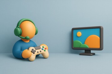 Simple Gaming Icon Design Featuring Controller and TV Setup