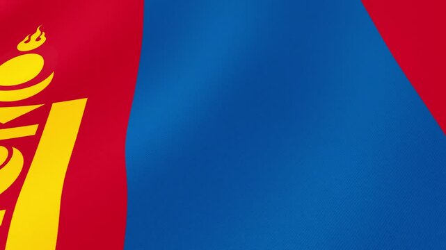 Mongolia National Flag Waving in Wind, Close View, Isolated Background