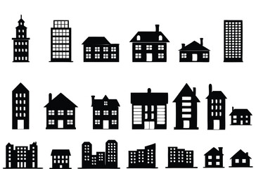 Vector buildings and houses illustration for city skyline and real estate design projects simple graphic style
