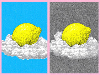 Vibrant Lemon Clouds: Colorful Surreal Pop Art Digital Illustration