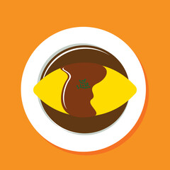 シンプルなデミグラスソースのオムライスのイラスト
