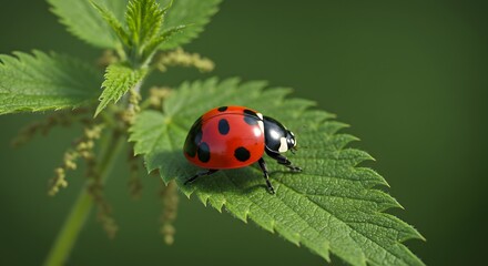 Fototapeta premium Ladybug Resting on a Leaf in Natural Green Environment