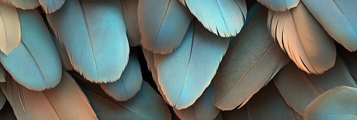 Obraz premium Close-up of overlapping teal and beige feathers
