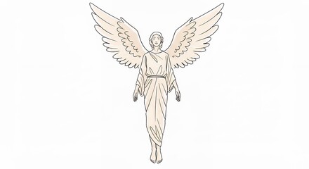 Fototapeta premium Angel with extended wings illustration in soft hues on white background