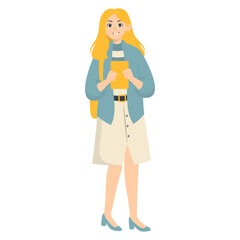 Campus Student Cartoon Illustration. Isolated on White Background.