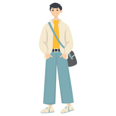 Fototapeta premium Campus Student Cartoon Illustration. Isolated on White Background.