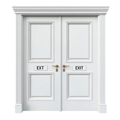  Pair of white double doors marked EXIT isolated [Transparent Background PNG].