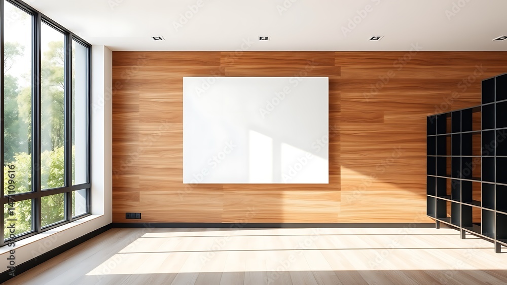 Poster modern interior design with empty canvas and natural light creating a minimalist and spacious atmosp