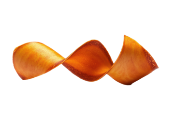 Orange peel twist in spiral shape displayed in transparent png file isolated on white background