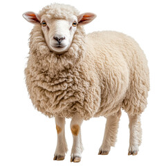Fototapeta premium Portrait of a domestic sheep with detailed wool texture against transparent layout