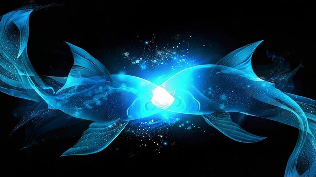 Beautiful video of the pisces zodiac sign shining in blue on a black background. This video features the astrology symbol and constellation for the pisces zodiac sign.