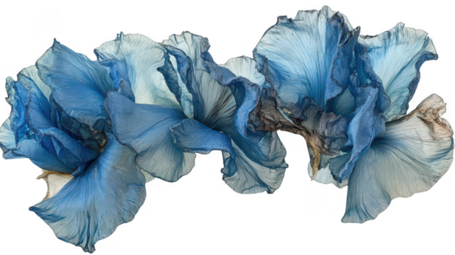 Elegant close-up of delicate blue iris petals on PNG transparent background - Powered by Adobe