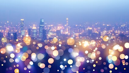Cityscape at Night with Bokeh Lights