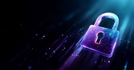 Digital Security Padlock Abstract glowing padlock symbolizes online data protection and cybersecurity for network safety.