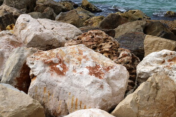 Texture and structure of stone blocks and rocks.