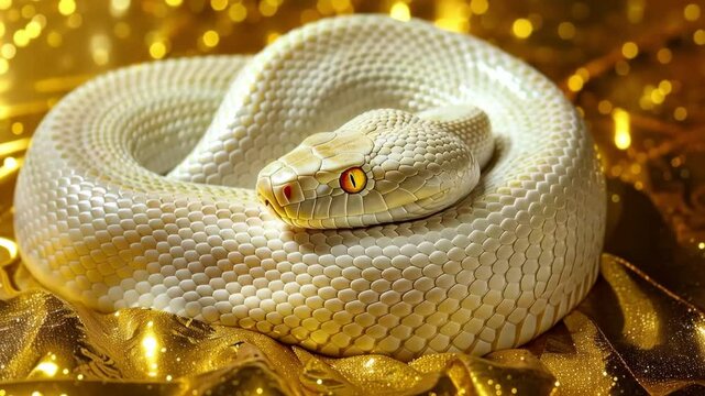 Albinos banana eastern kingsnake or common kingsnake, Lampropeltis getula californiae, in front of golden background with copy space
