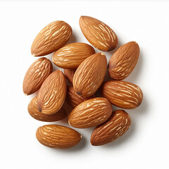 Group of almonds isolated on white background. Top view. Flat lay.
