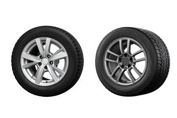 Obraz premium Winter car tire with steel rim, isolated on a transparent background.