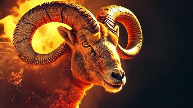 A video depicting an energetic aries, the fiery ram, exuding a pioneering spirit with dynamic and lively energy, showcasing the traits of this zodiac sign.