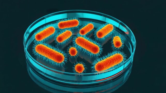Microscopic view of bacteria colonies growing in a petri dish for science