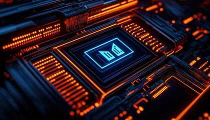 Fototapeta premium Abstract Fintech Circuit Board with Neon Glow - Digital Technology Concept