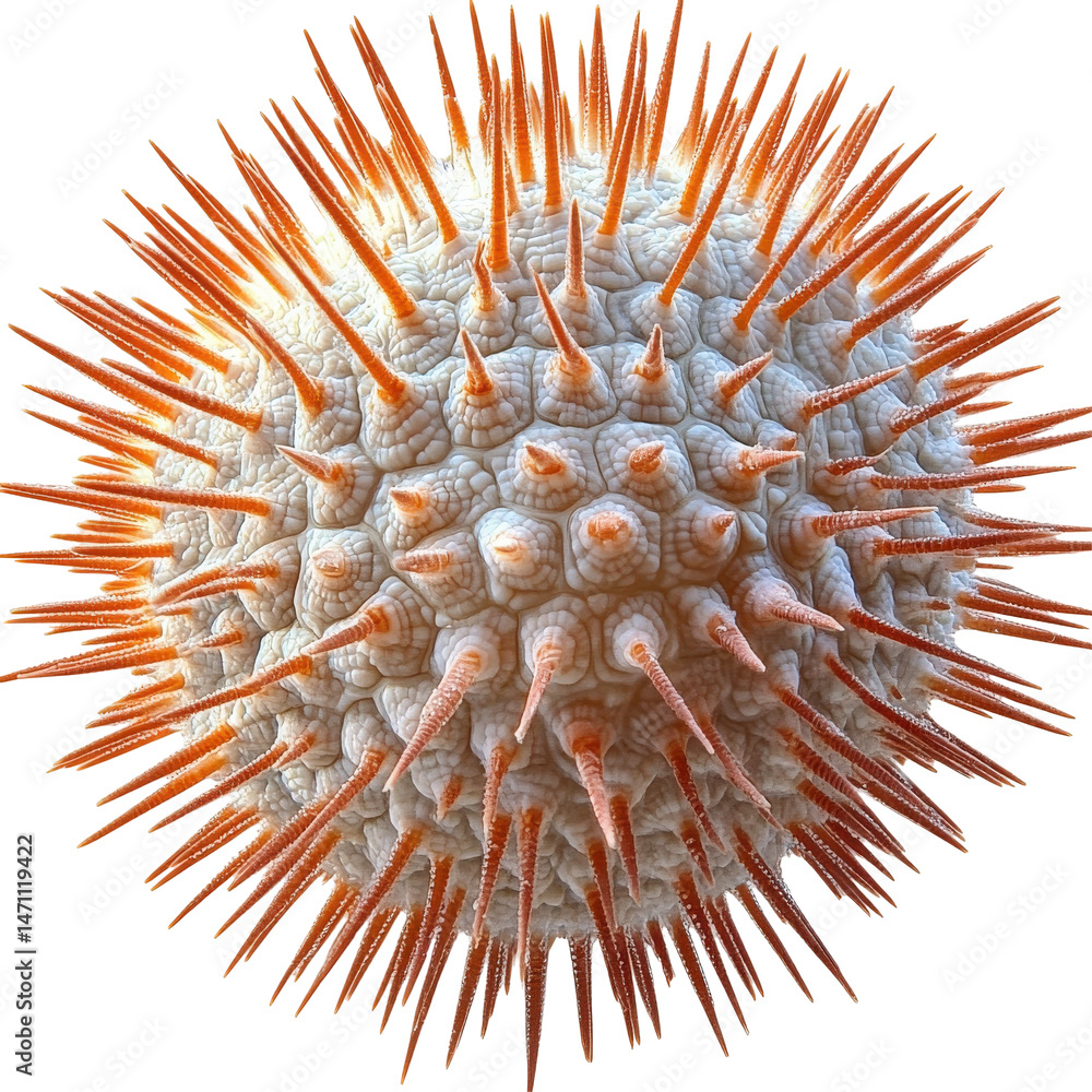 Poster microscopic spiked sphere: an illustration of intricate cellular structures and projections