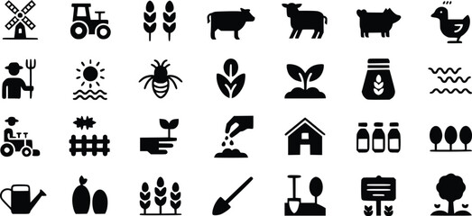 Visualize Agriculture: Dynamic Farm & Harvest Icon Collection