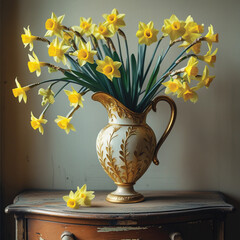 Still life with yellow flowers in vase