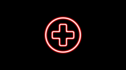 Obraz premium Glowing plus icon. Add plus icon. Neon addition sign. Neon line medical plus icon.