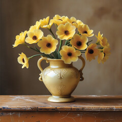 Still life with yellow flowers in vase