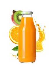 bottle of fresh fruit juice with splash effect on white background png