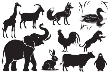  Diverse Black Animal Silhouettes Vector Art Collection