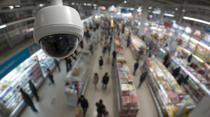 Obraz premium Security camera cctv surveillance system in supermarket retail store for loss prevention and public safety