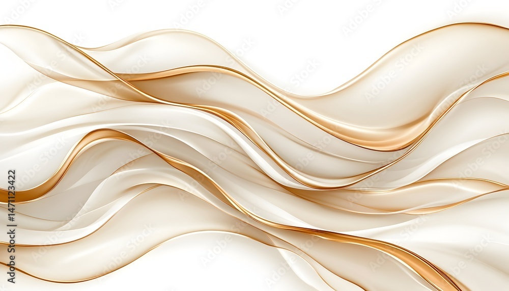 Poster a white background with gold lines in a flowing wavy pattern