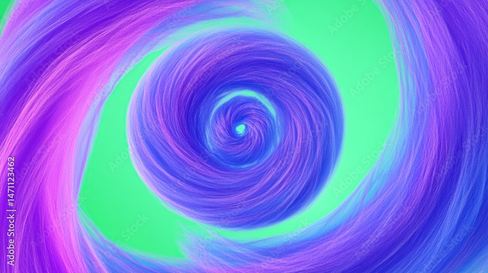 Poster surreal swirling vortex of spectral violet and azure on vibrant chartreuse