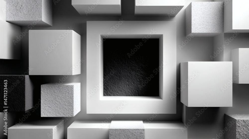Poster geometric cube arrangement abstract studio digital art modern design top view shadow play