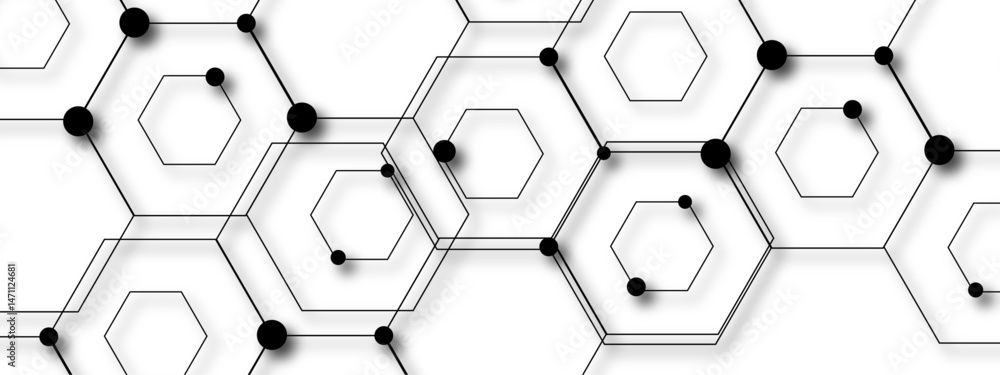 Aufkleber abstract vector design with interconnected black-outlined hexagons. honeycomb-like pattern on white 