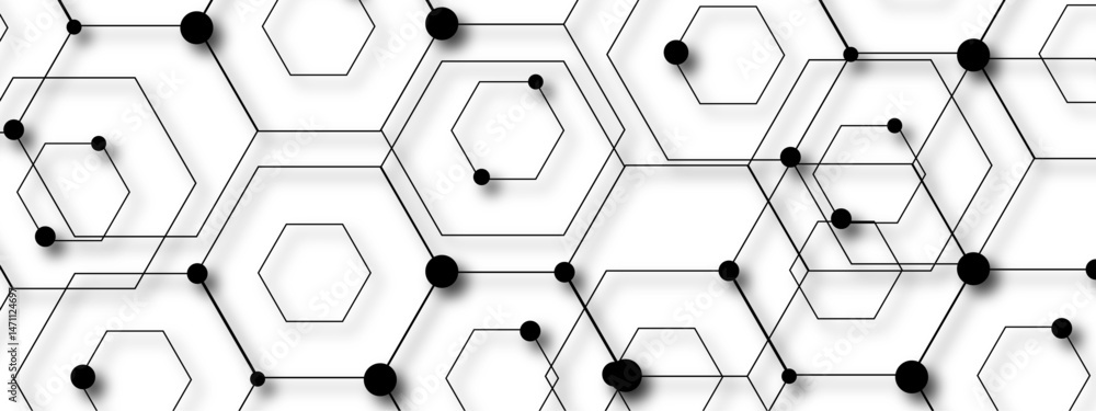 Aufkleber abstract vector design with interconnected black-outlined hexagons. honeycomb-like pattern on white 