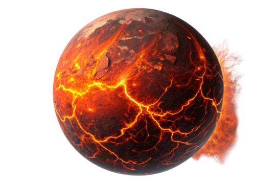 A glowing red sphere of abstract fire, like a burning planet or hot star, is isolated against a black or white space