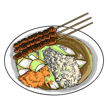 Sidoarjo Culinary hand drawn of Lontong kupang
