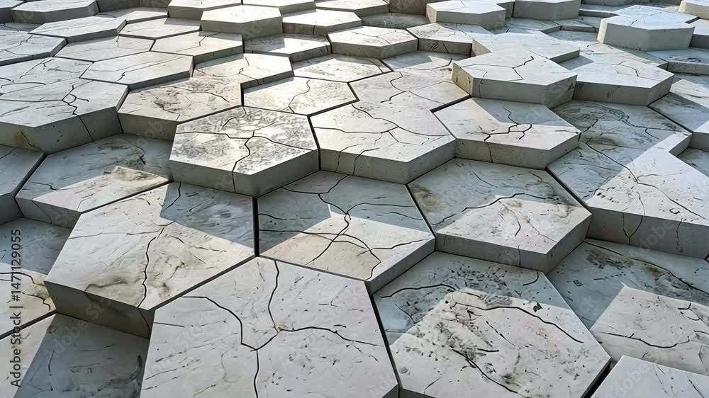 Poster modern design of hexagonal tiles textured surface patterns with cracks, light, and depth for unique 
