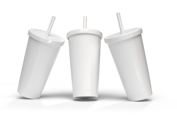 3D Stainless steel tumbler mockup with straw. Blank Insulated container aluminium mug isolated on background. Template for sublimation mockup design, branding product label, thermos glass, travel cup