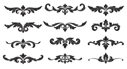 Fototapeta premium Ornamental design elements set black and white vector illustrations for decorative use