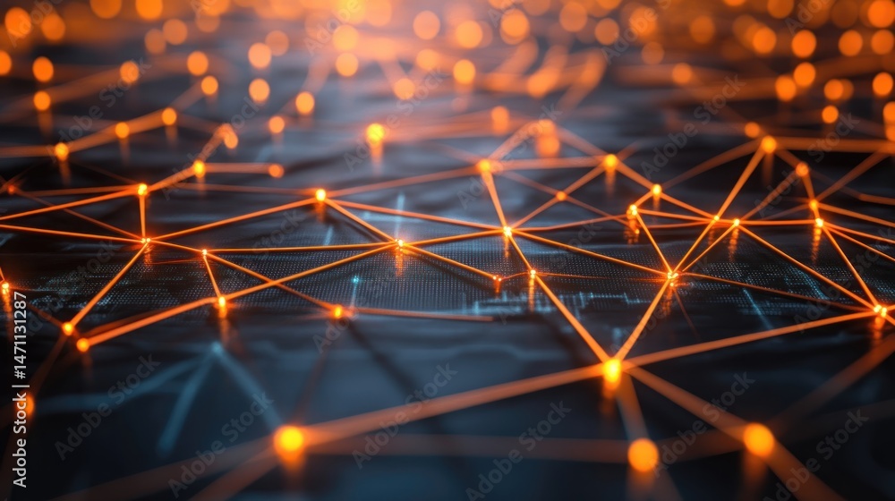 Poster abstract network connection: glowing nodes and lines