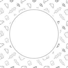 Food frame. doodle fast food circle frame. hand drawn food and beverage frame background. food background