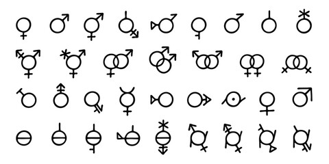Set of hand drawn gender identity icon Symbol used to represent sex and gender Diversity of genders