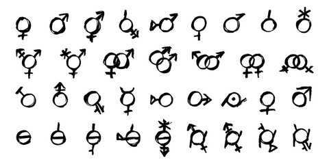 Set of hand drawn gender identity icon Symbol used to represent sex and gender Diversity of genders