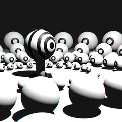 3D Abstract illustration of "The eye that stands out" among the "other eyes" surrounding it